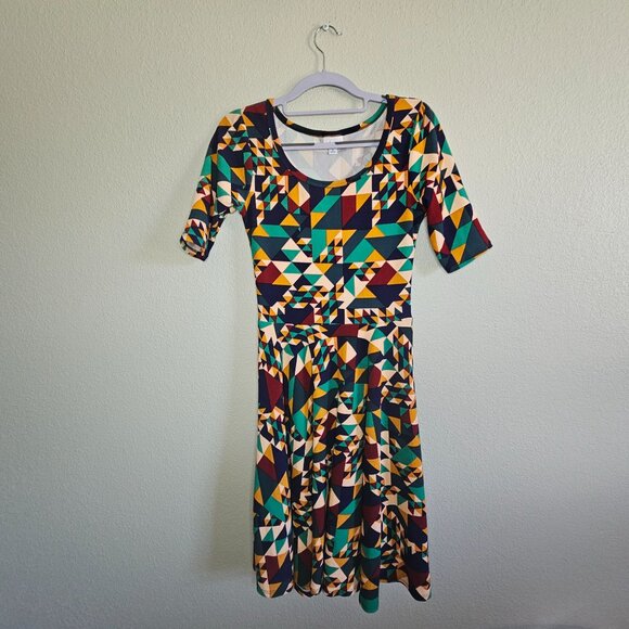 LuLaRoe Nicole Geometric Print Dress S Multicolor - Picture 2 of 7